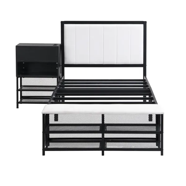 Merax Metal Platform Bed with Two-Tier Storage Shelves