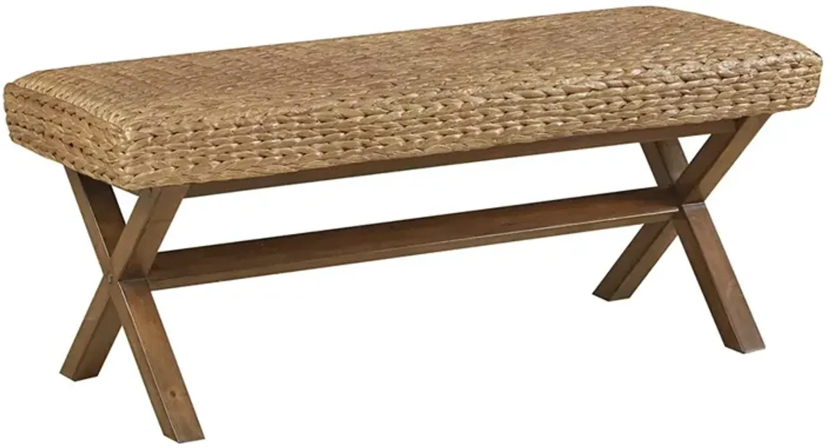 Gracie Mills Azami Mahogany Bench with Water Hyacinth Seat