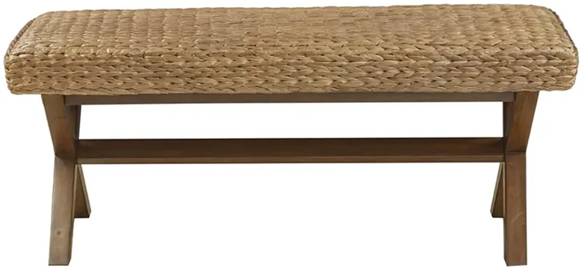 Gracie Mills Azami Mahogany Bench with Water Hyacinth Seat