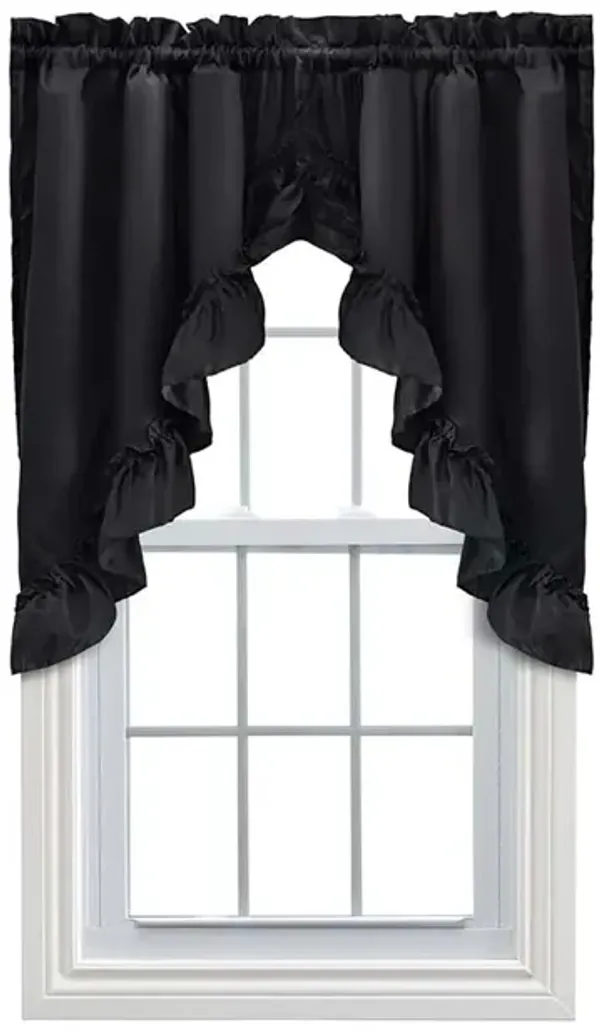 Ellis Stacey Solid Color Window 1.5" Rod Pocket High Quality Fabric Ruffled Swag 60"x38" Black