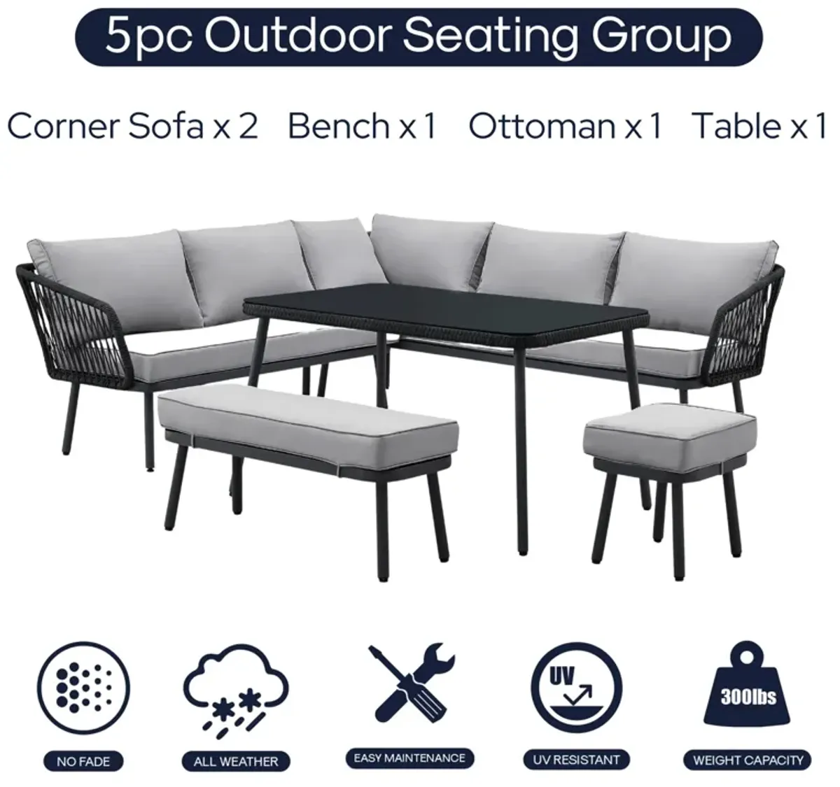 Inspired Home Brailynn  Outdoor 5pc Seating Group