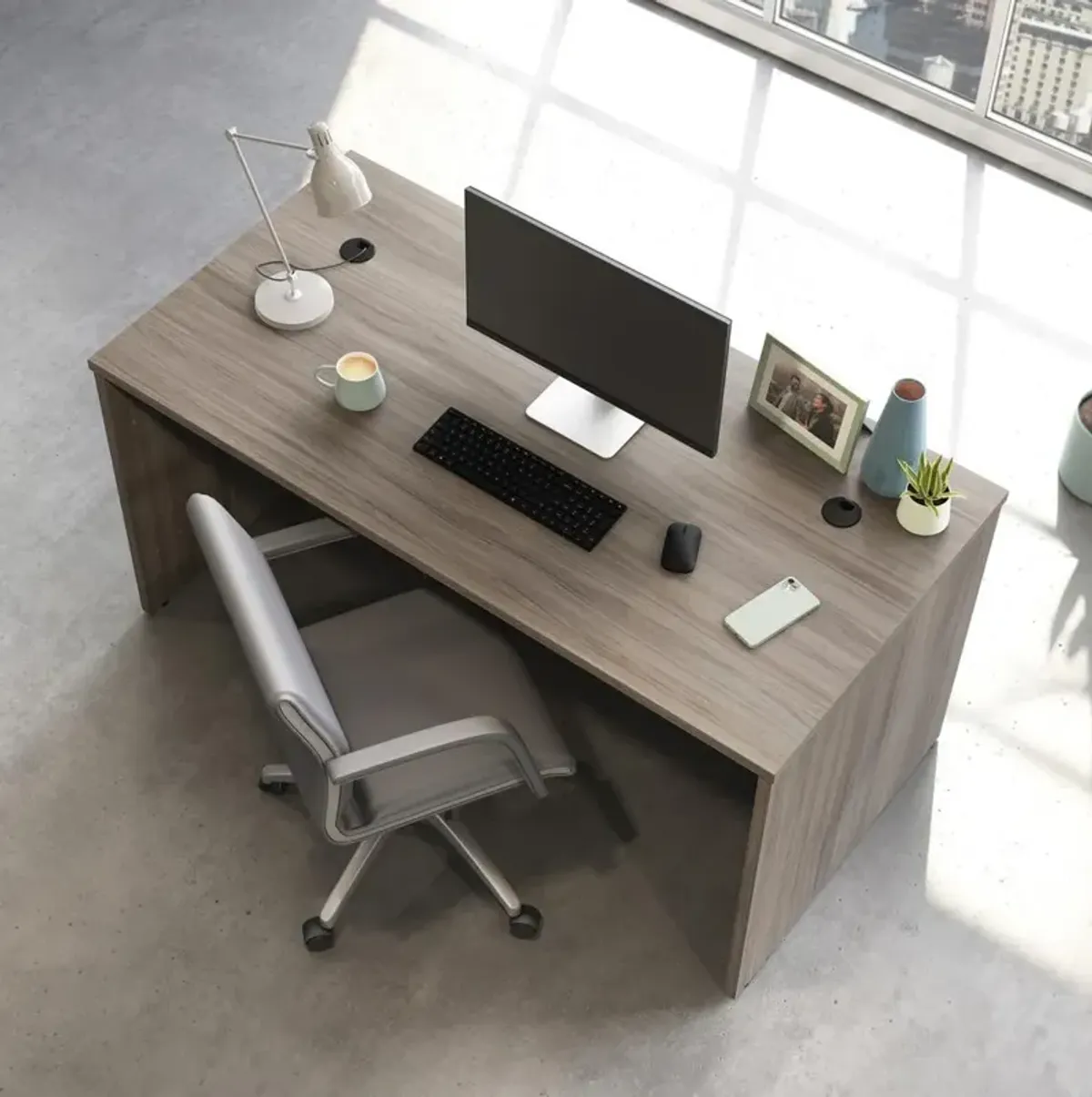 Sauder Affirm 60 Desk Shell  Hudson Elm