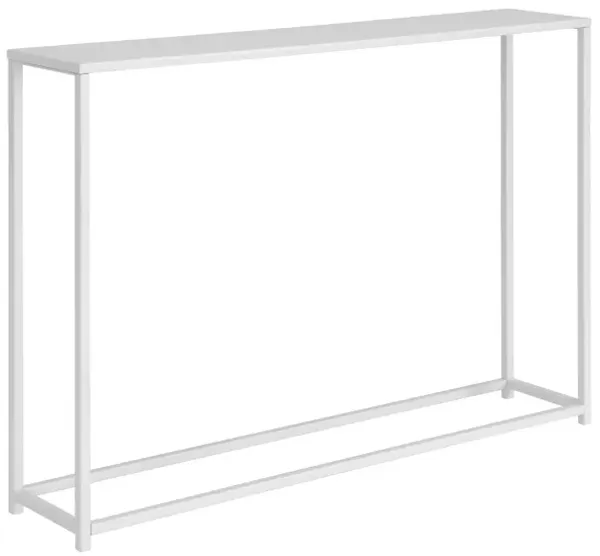 Eme 38 Inch Console Table, Rectangular Top, White Finish Metal Frame