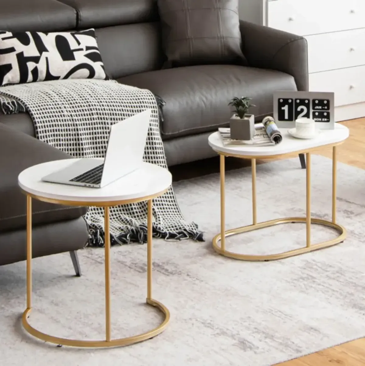 Hivvago Modern Nesting Coffee Table Set of 2-White