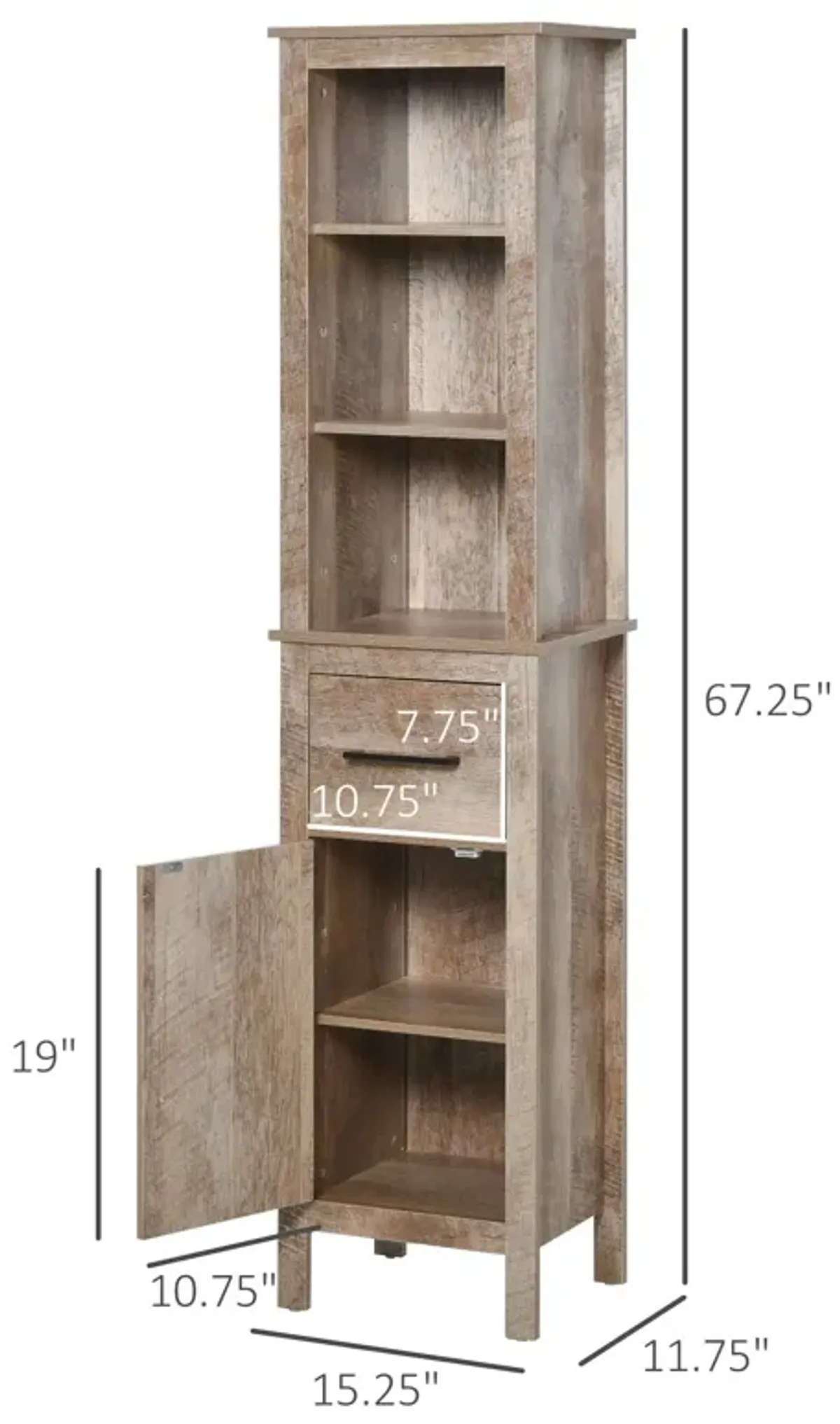 White Bathroom Tower: Tall Narrow Cabinet with Adjustable Shelves