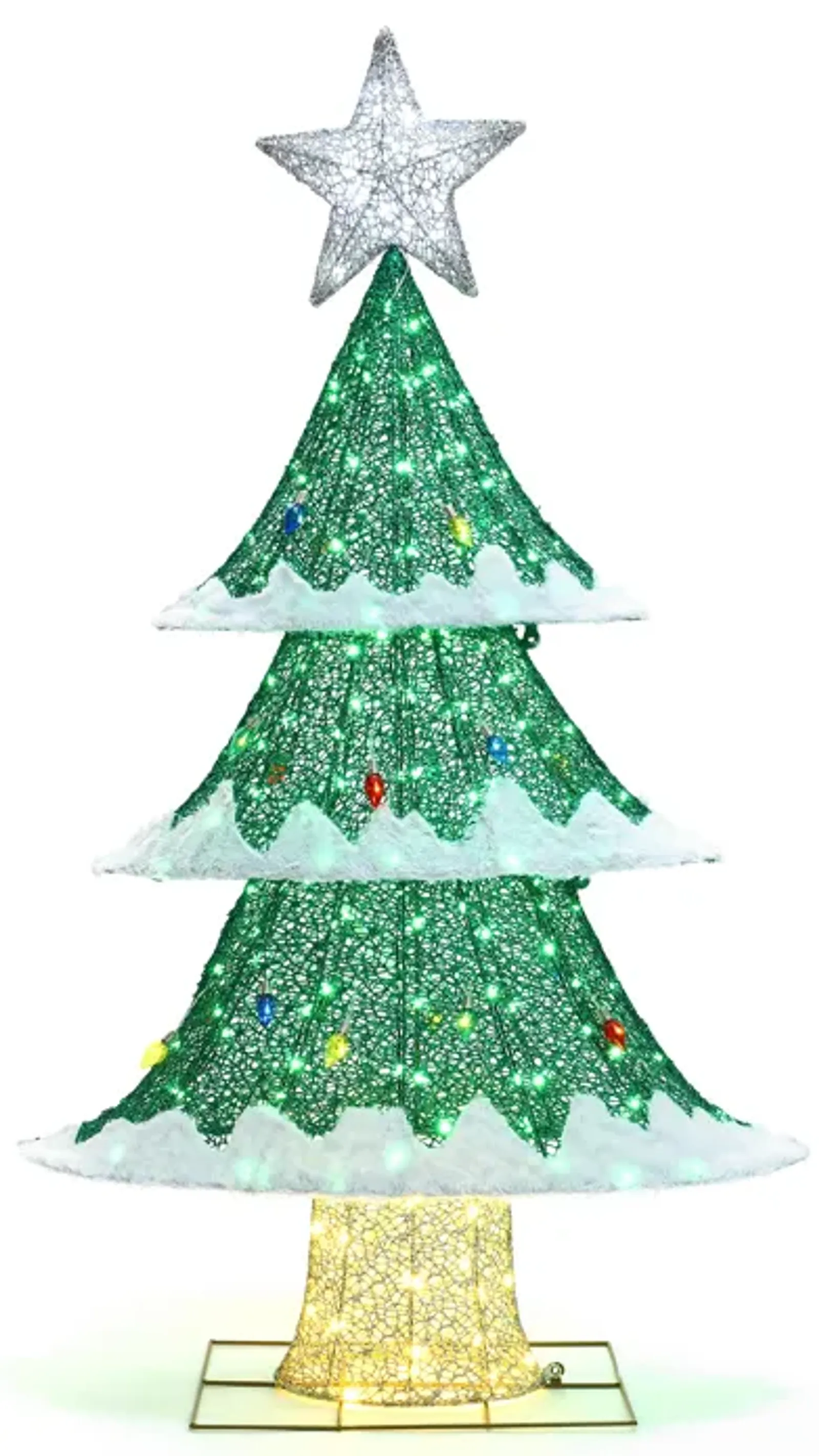 LuxenHome Lighted Green Christmas Tree Indoor and Outdoor Holiday Decoration