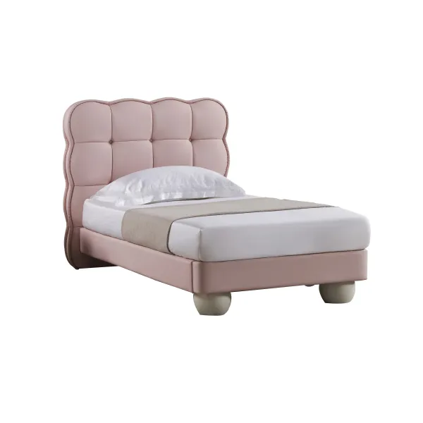 Jeny Full Size Bed, Pink Leather Upholstered Tufted Headboard, Wood - Benzara