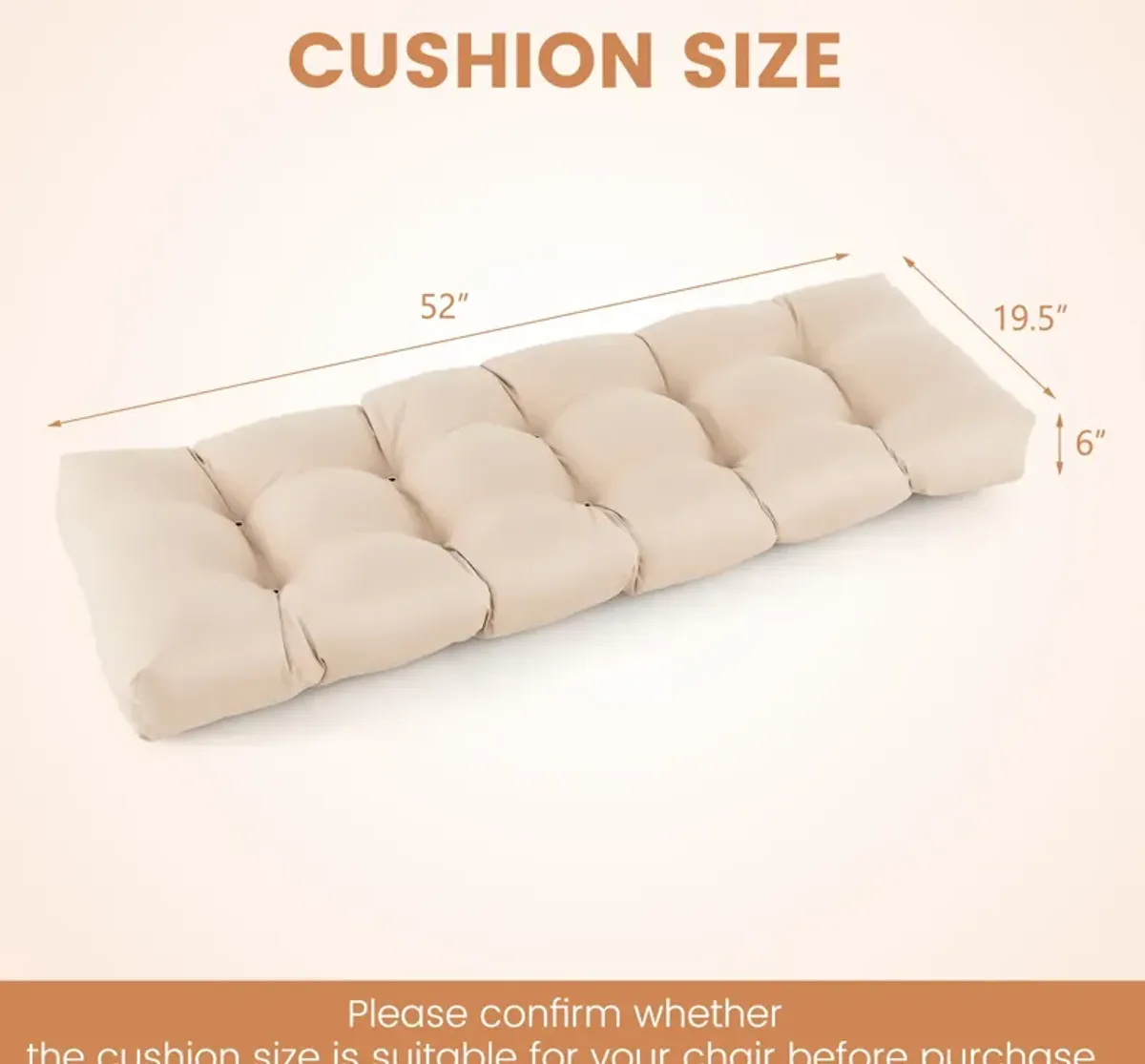 Indoor Outdoor Tufted Bench Cushion with Soft PP Cotton