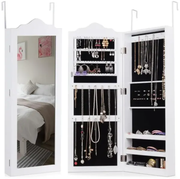 Hivvago Wall Mounted Mirrored Jewelry Armoire Storage Organizer
