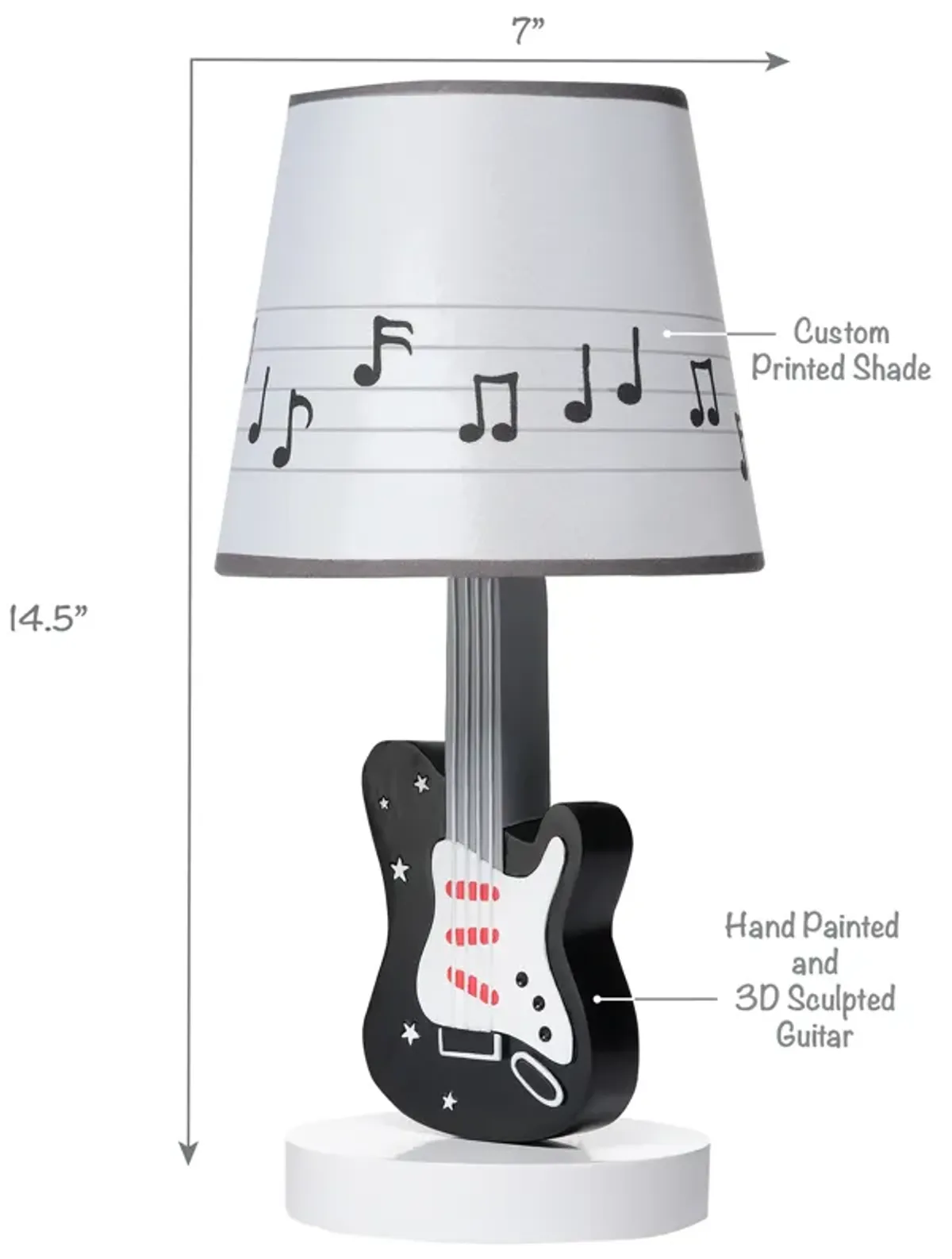 Lambs & Ivy Rock Star Guitar Lamp with White Musical Notes Shade & Bulb