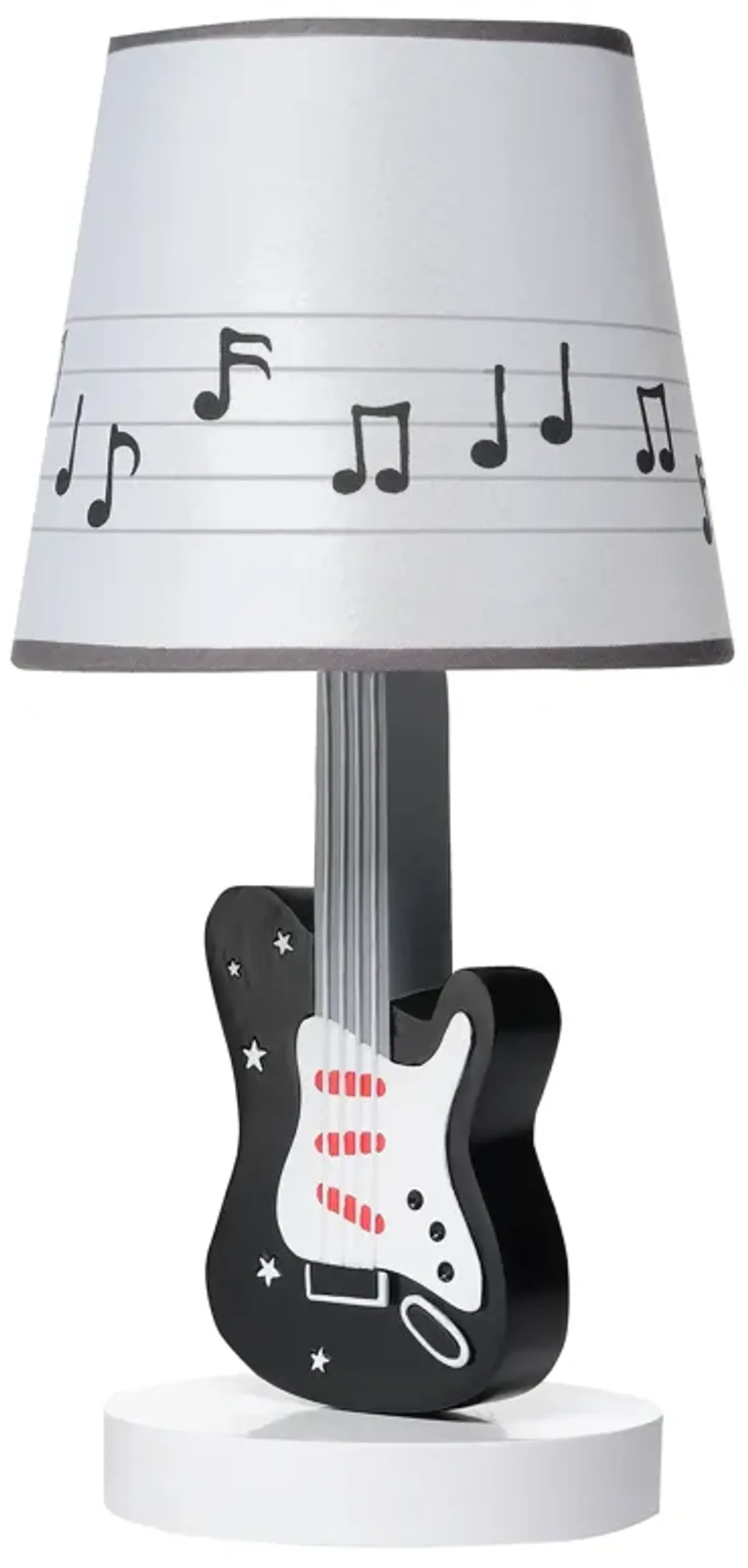 Lambs & Ivy Rock Star Guitar Lamp with White Musical Notes Shade & Bulb