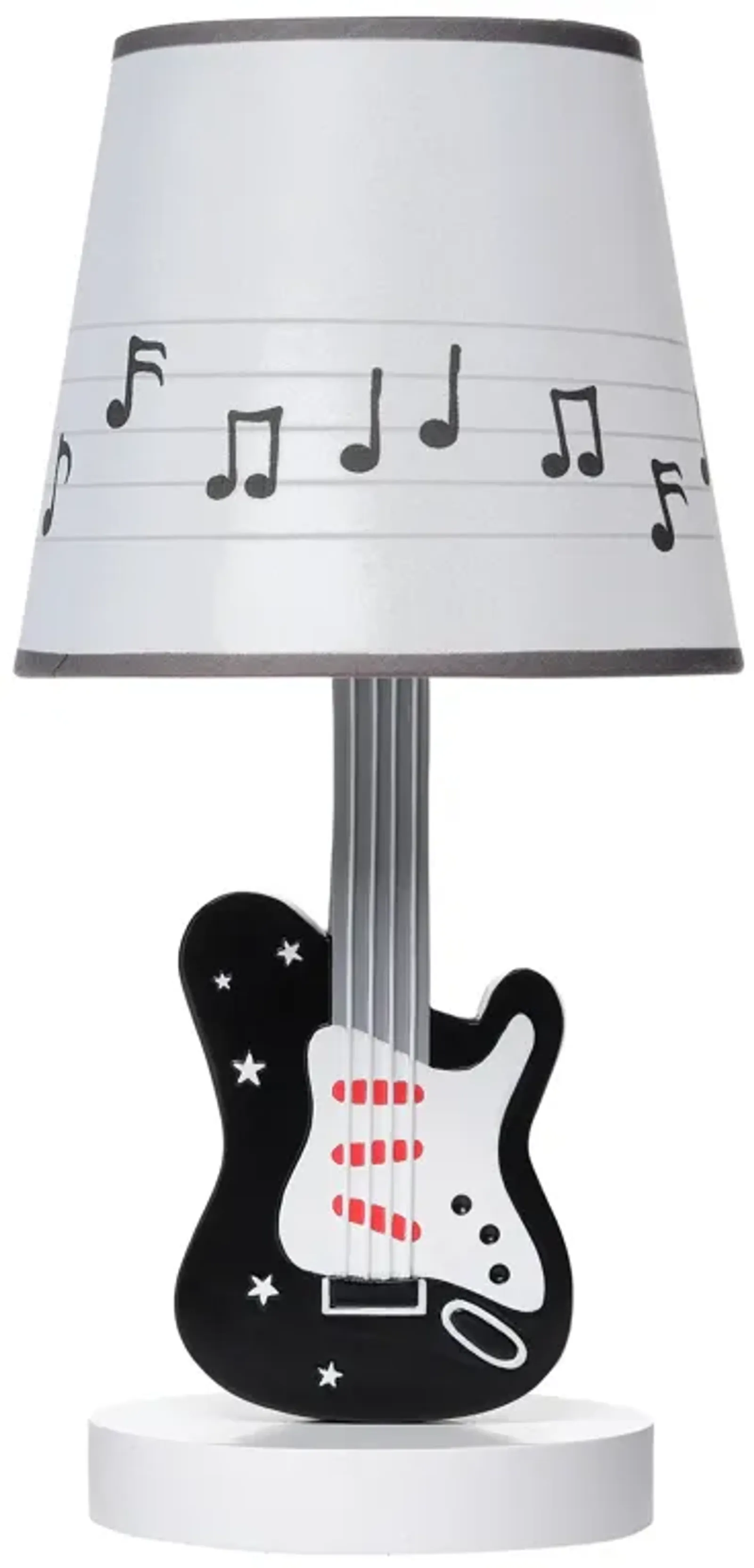 Lambs & Ivy Rock Star Guitar Lamp with White Musical Notes Shade & Bulb