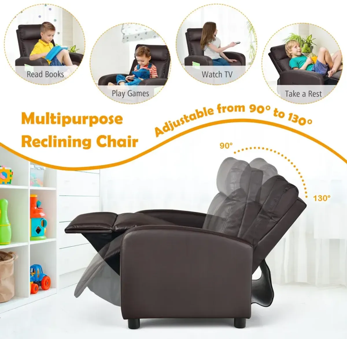 Ergonomic PU Leather Kids Recliner Chair for Comfortable Lounge and Relaxation