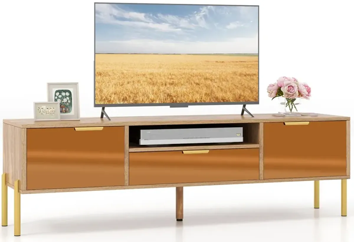 Mirrored TV Stand for TV up to 65 Inch with Spacious Tabletop and 2 Storage Cabinets