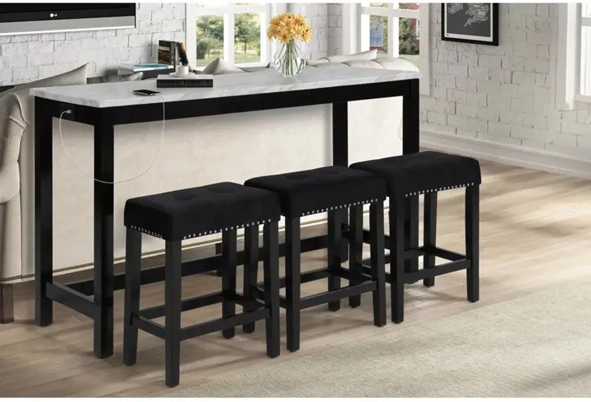 New Classic Furniture Furniture Celeste 4-Piece Faux Marble & Wood Bar Set in Black