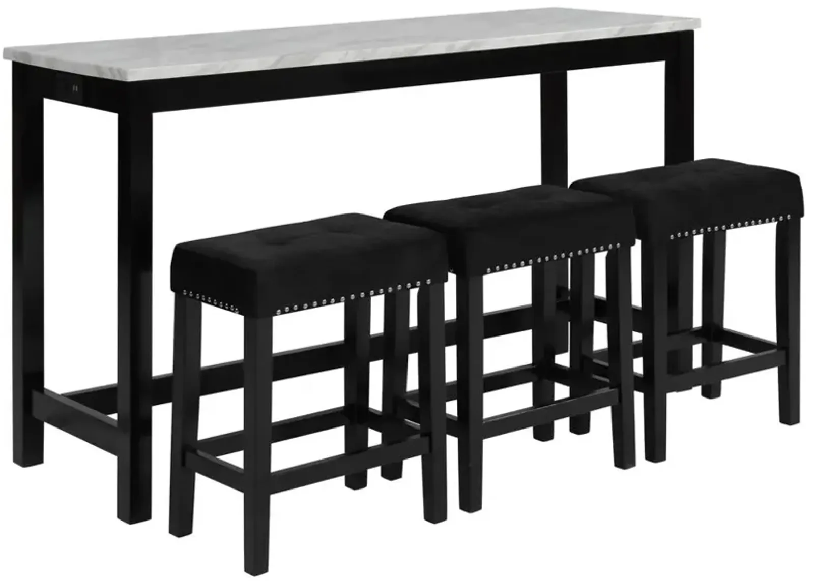 New Classic Furniture Furniture Celeste 4-Piece Faux Marble & Wood Bar Set in Black