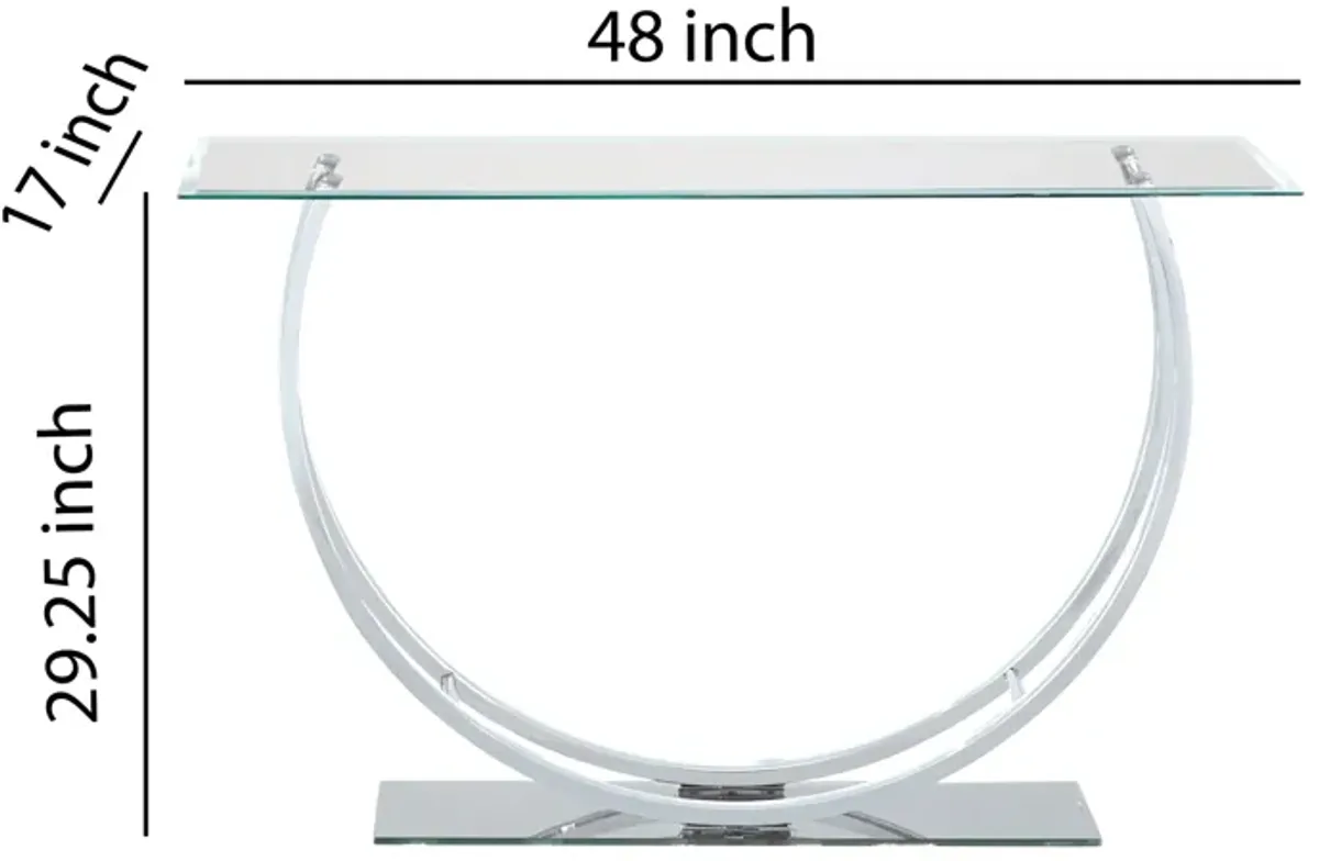 Contemporary U Shape Glass Tabletop Sofa Table, Silver-Benzara