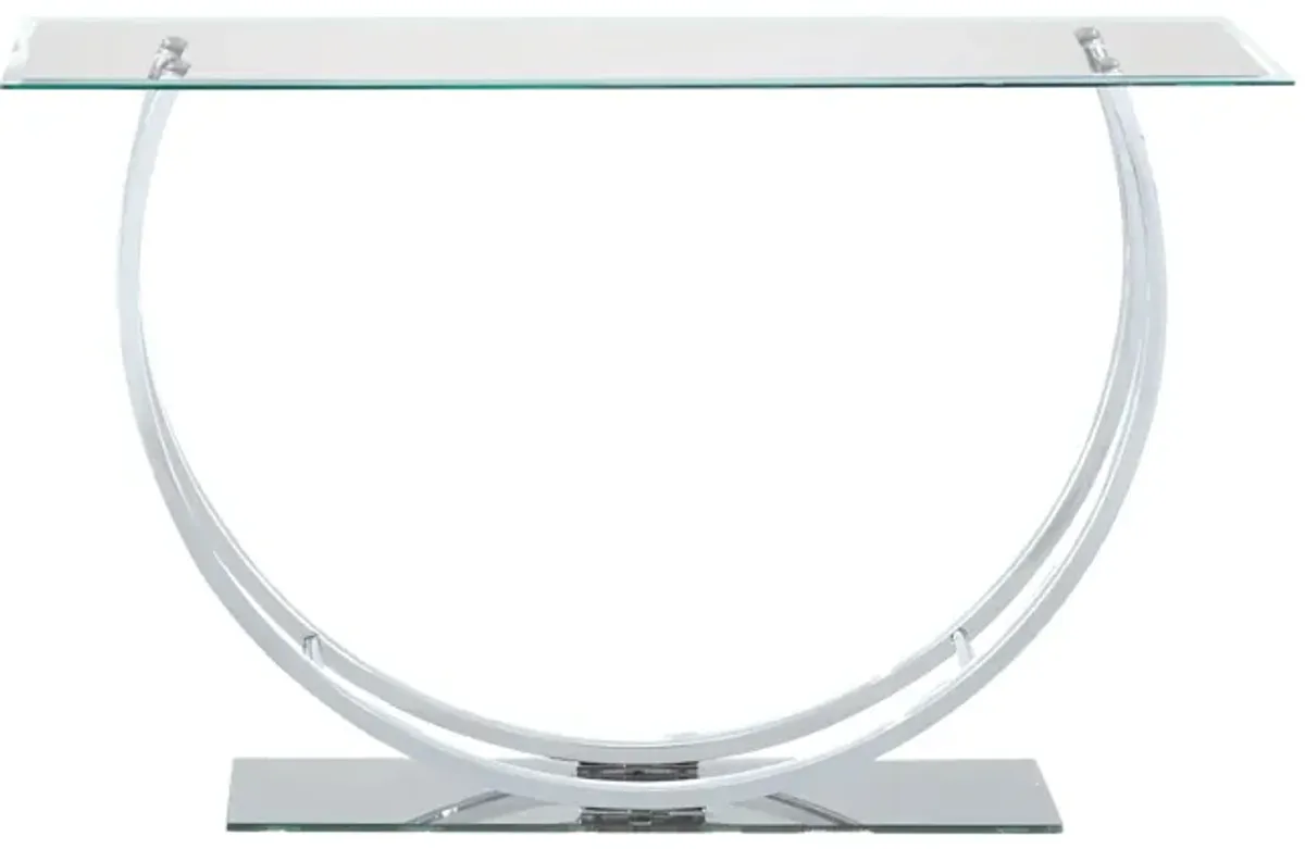 Contemporary U Shape Glass Tabletop Sofa Table, Silver-Benzara