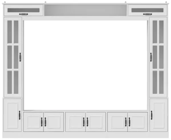 Large Entertainment Center with Glass Doors, Wall Units with Adjustable Shelves, Media Entertainment Center with Bridge & Cabinets with Black Handles for Living Room, 15.7”D x 96.9”W x 78.7”H