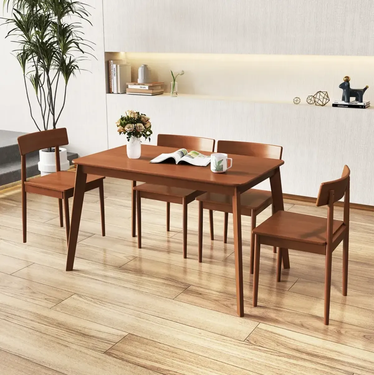 Classic Wooden 5-Piece Dining Set with Table and 4 Chairs for Kitchen or Small Spaces