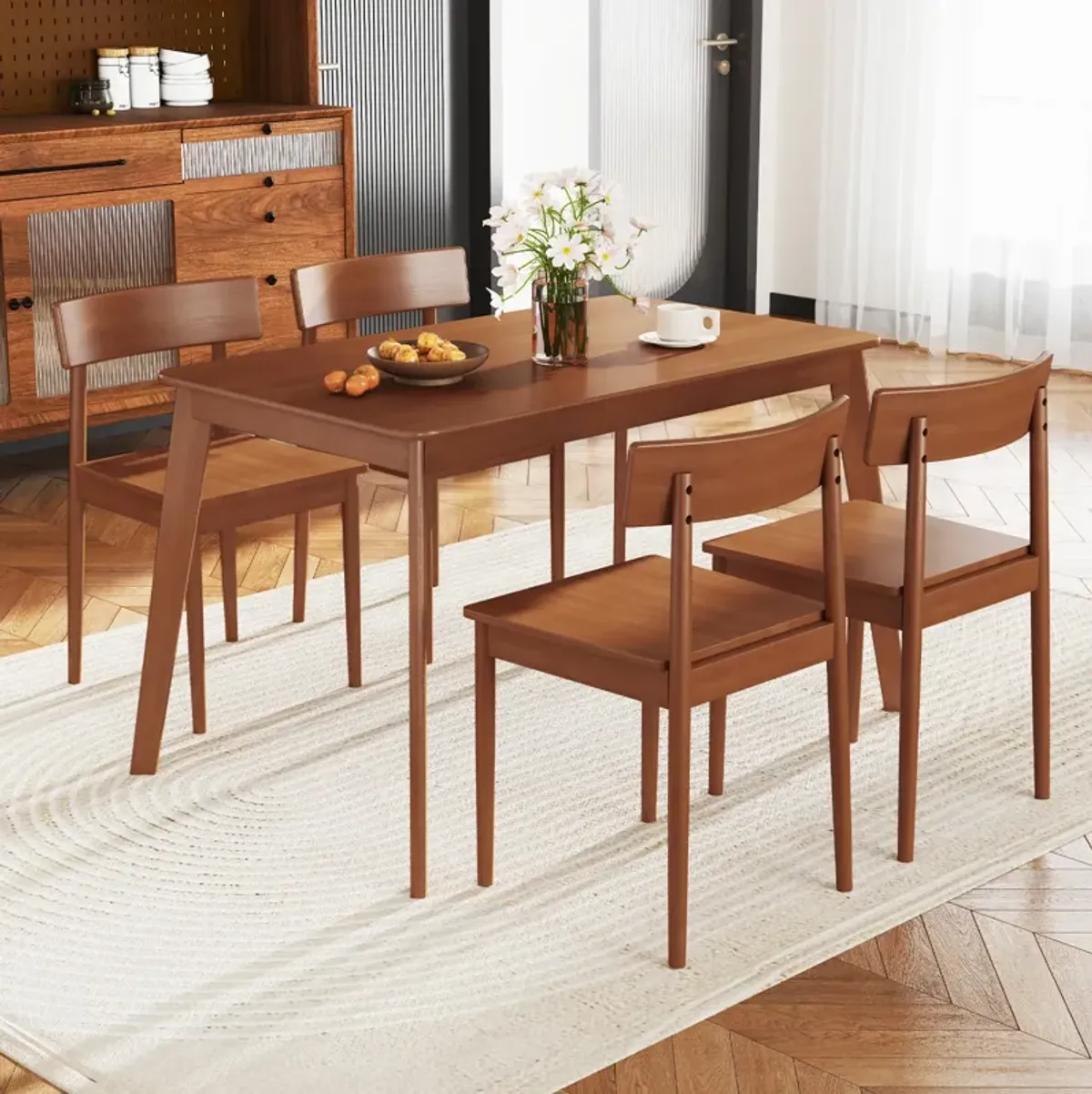 Classic Wooden 5-Piece Dining Set with Table and 4 Chairs for Kitchen or Small Spaces