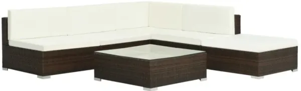 vidaXL 6 Piece Garden Lounge Set with Cushions Poly Rattan Brown