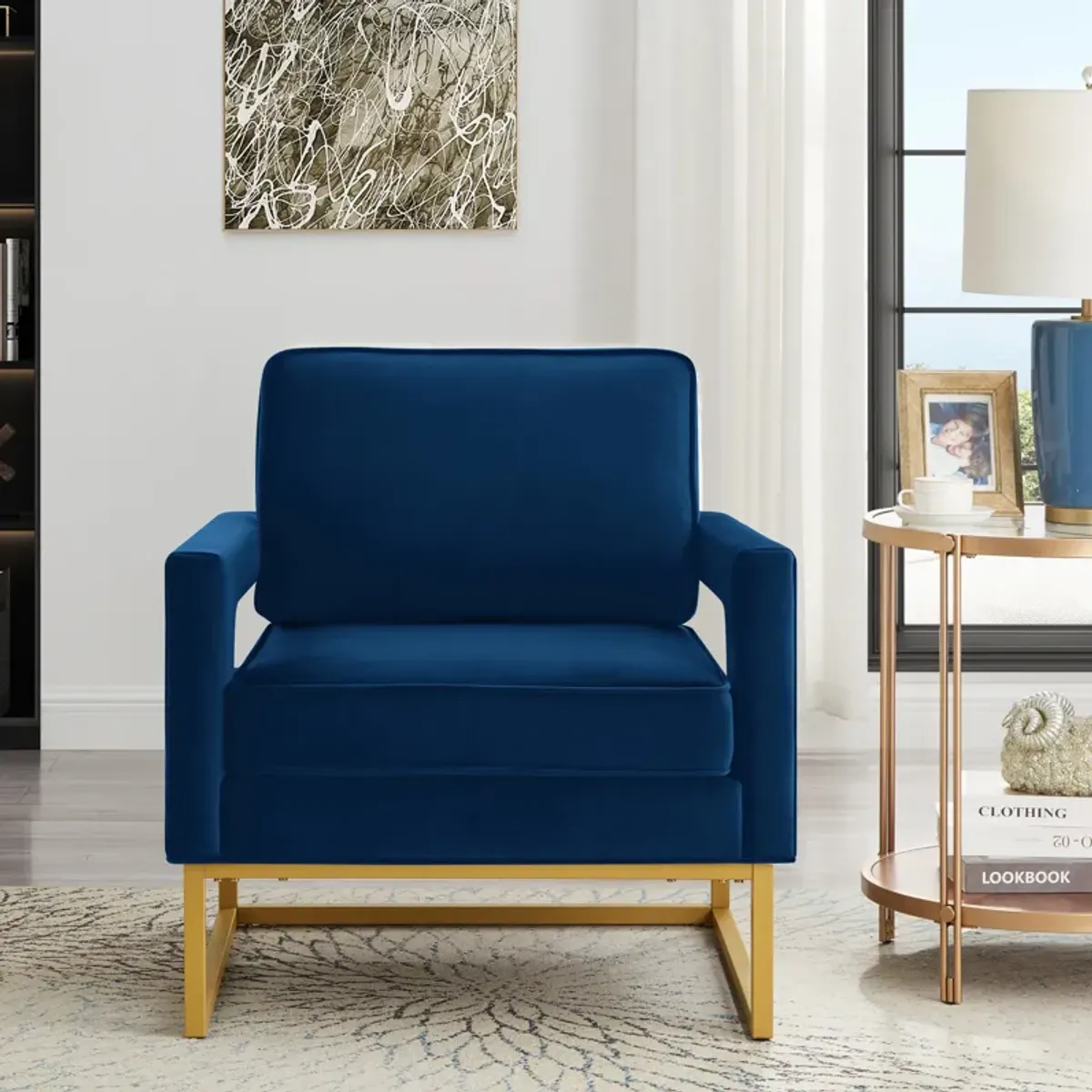 Merax Modern Velvet Accent Chair with Gold Metal Base