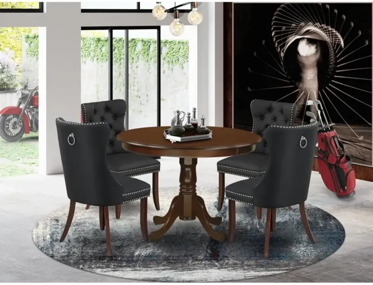 5 Piece Kitchen Table & Chairs Set Contains a Round Dining Table with Pedestal