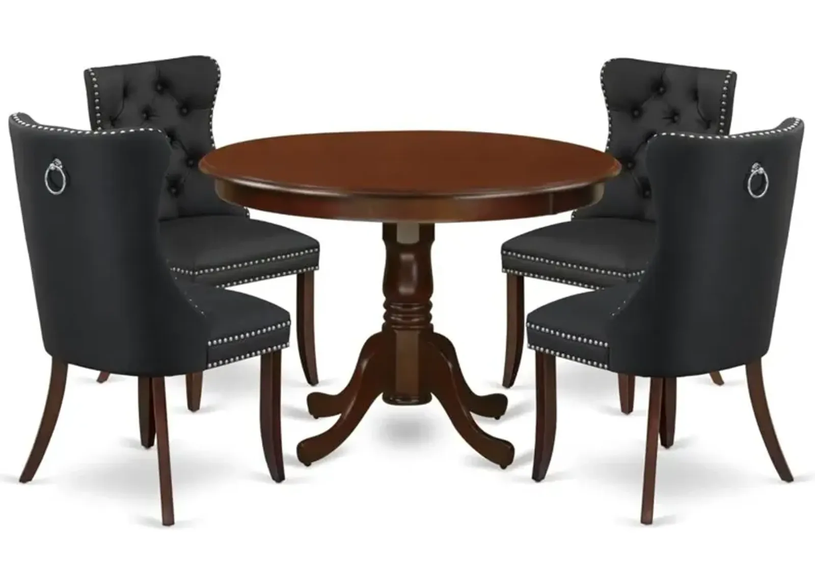 5 Piece Kitchen Table & Chairs Set Contains a Round Dining Table with Pedestal