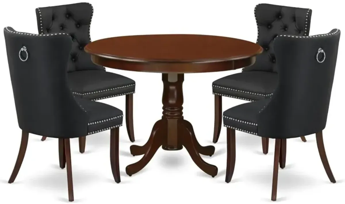 5 Piece Kitchen Table & Chairs Set Contains a Round Dining Table with Pedestal