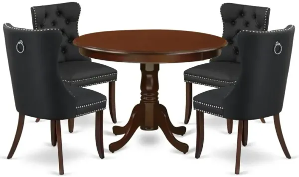 5 Piece Kitchen Table & Chairs Set Contains a Round Dining Table with Pedestal