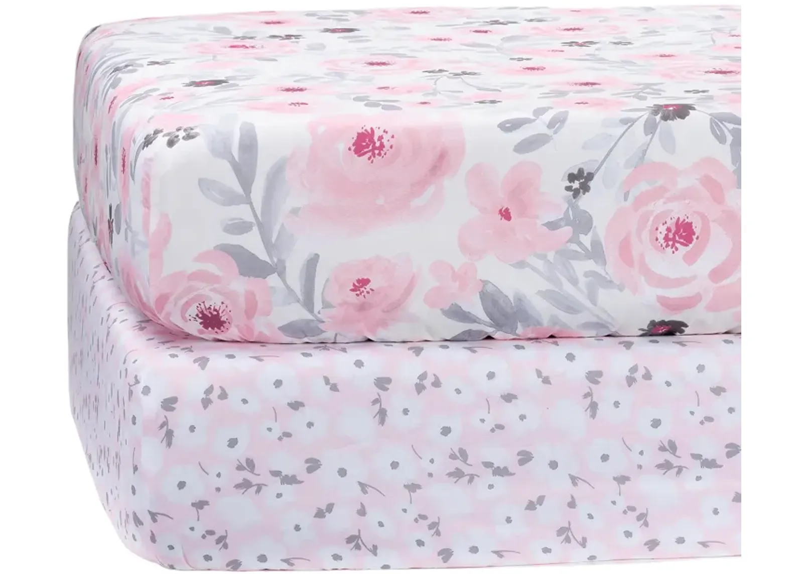 Bedtime Originals Floral Pink/Gray 2-Pack Fitted Crib/Toddler Sheet Set- Flower