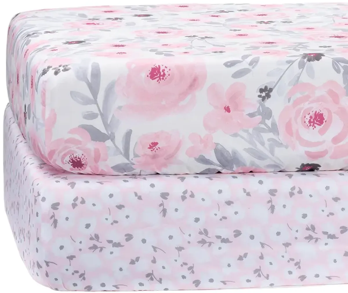 Bedtime Originals Floral Pink/Gray 2-Pack Fitted Crib/Toddler Sheet Set- Flower