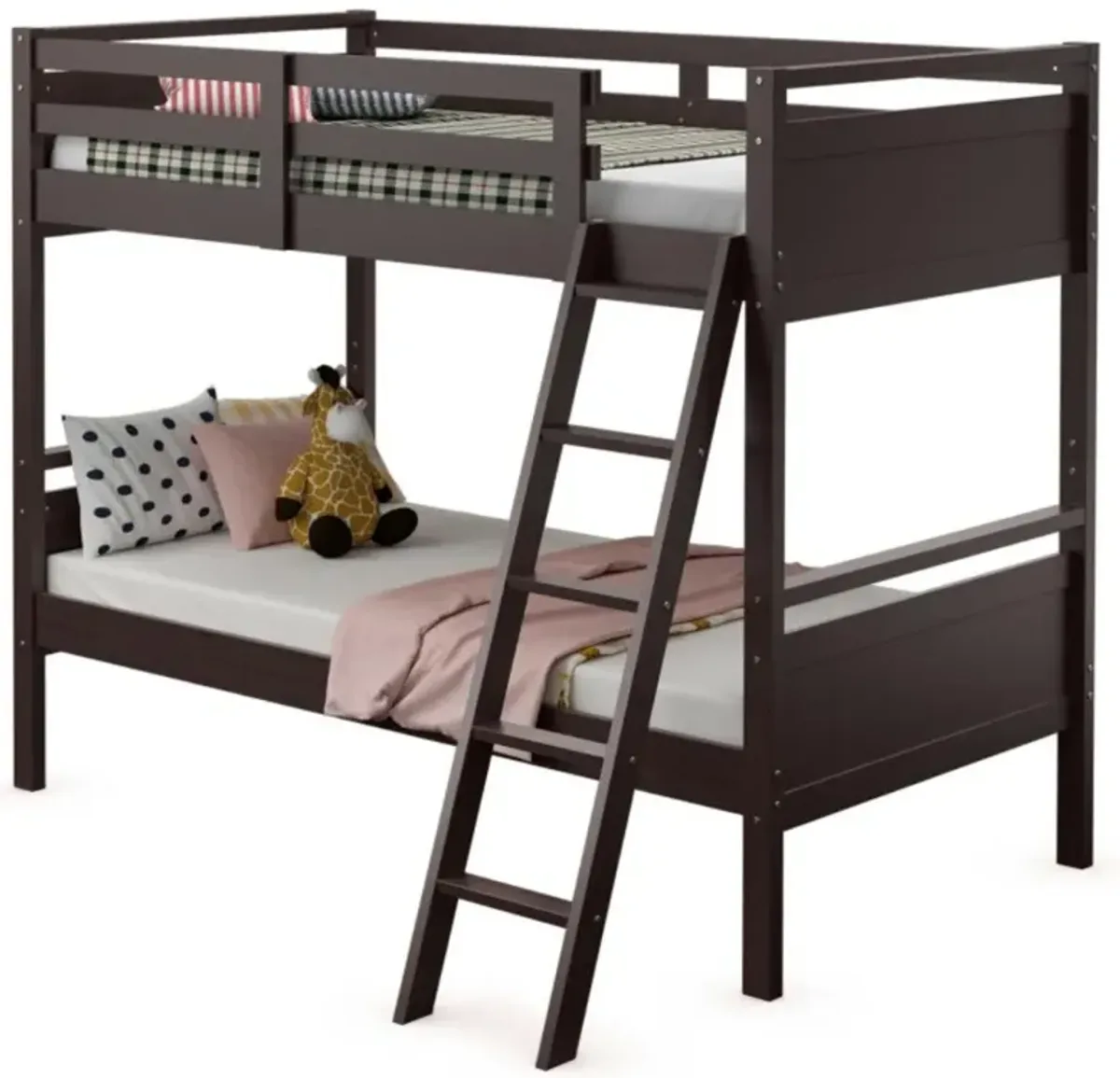 Hivvago Twin Over Twin Bunk Bed Convertible 2 Individual Beds Wooden-Espresso