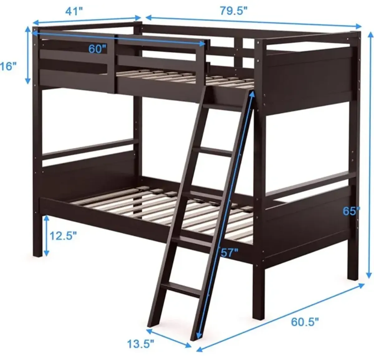 Hivvago Twin Over Twin Bunk Bed Convertible 2 Individual Beds Wooden-Espresso