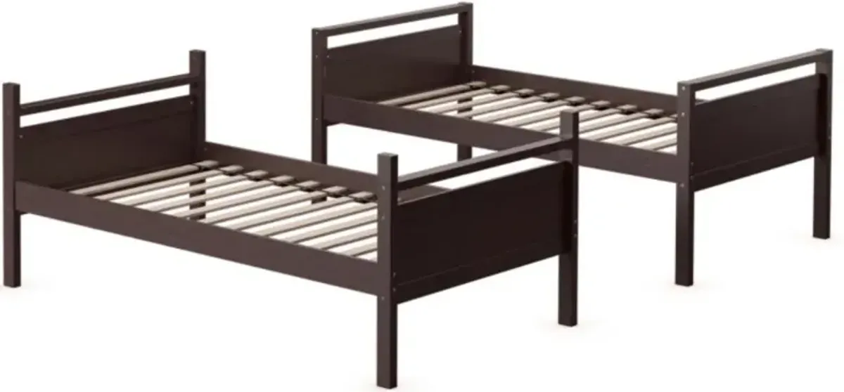 Hivvago Twin Over Twin Bunk Bed Convertible 2 Individual Beds Wooden-Espresso