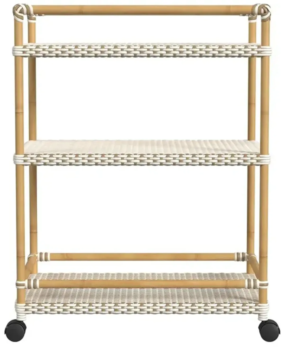 Butler Specialty Tobias Outdoor Rattan and Metal 3- Tier Rattan Bar Cart, Beige and White