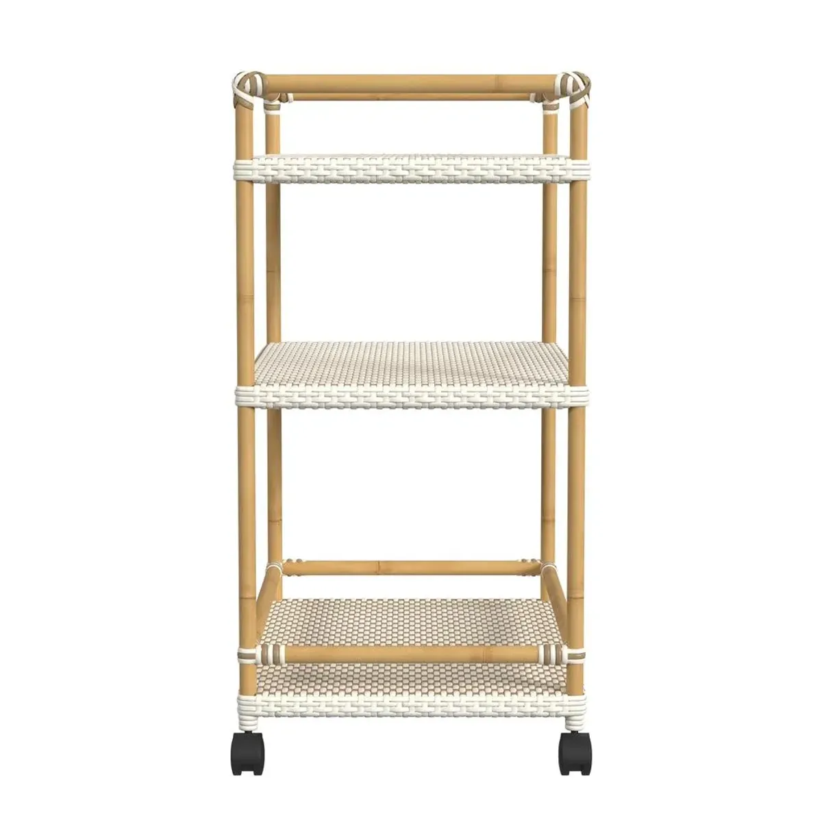 Butler Specialty Tobias Outdoor Rattan and Metal 3- Tier Rattan Bar Cart, Beige and White