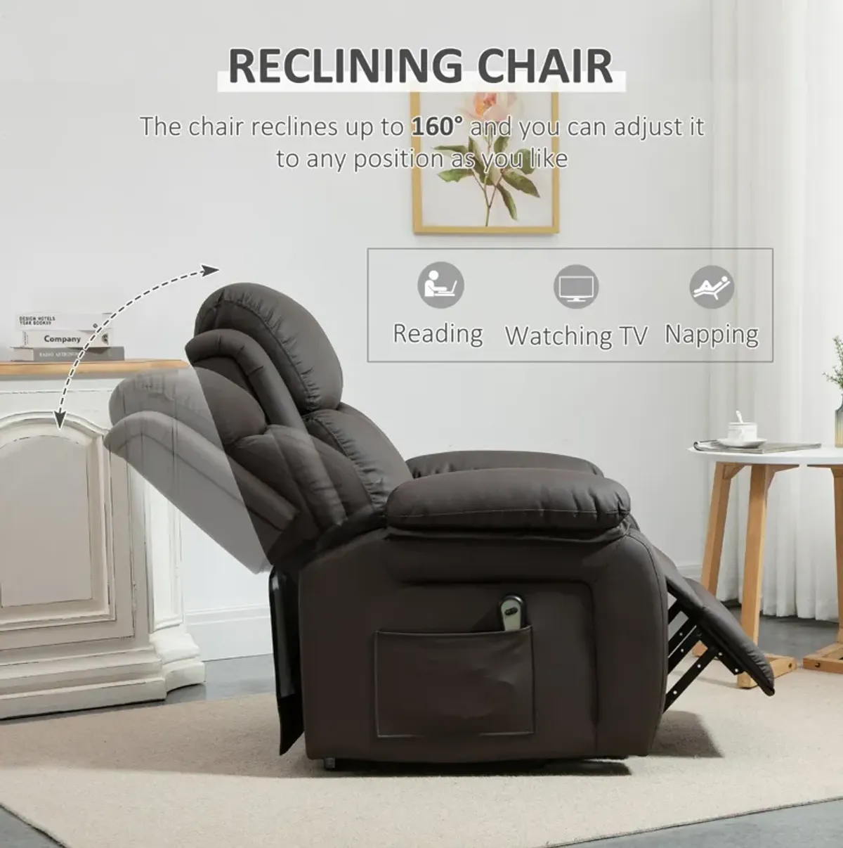 Brown Senior Relaxation: PU Leather Power Lift Chair with Remote