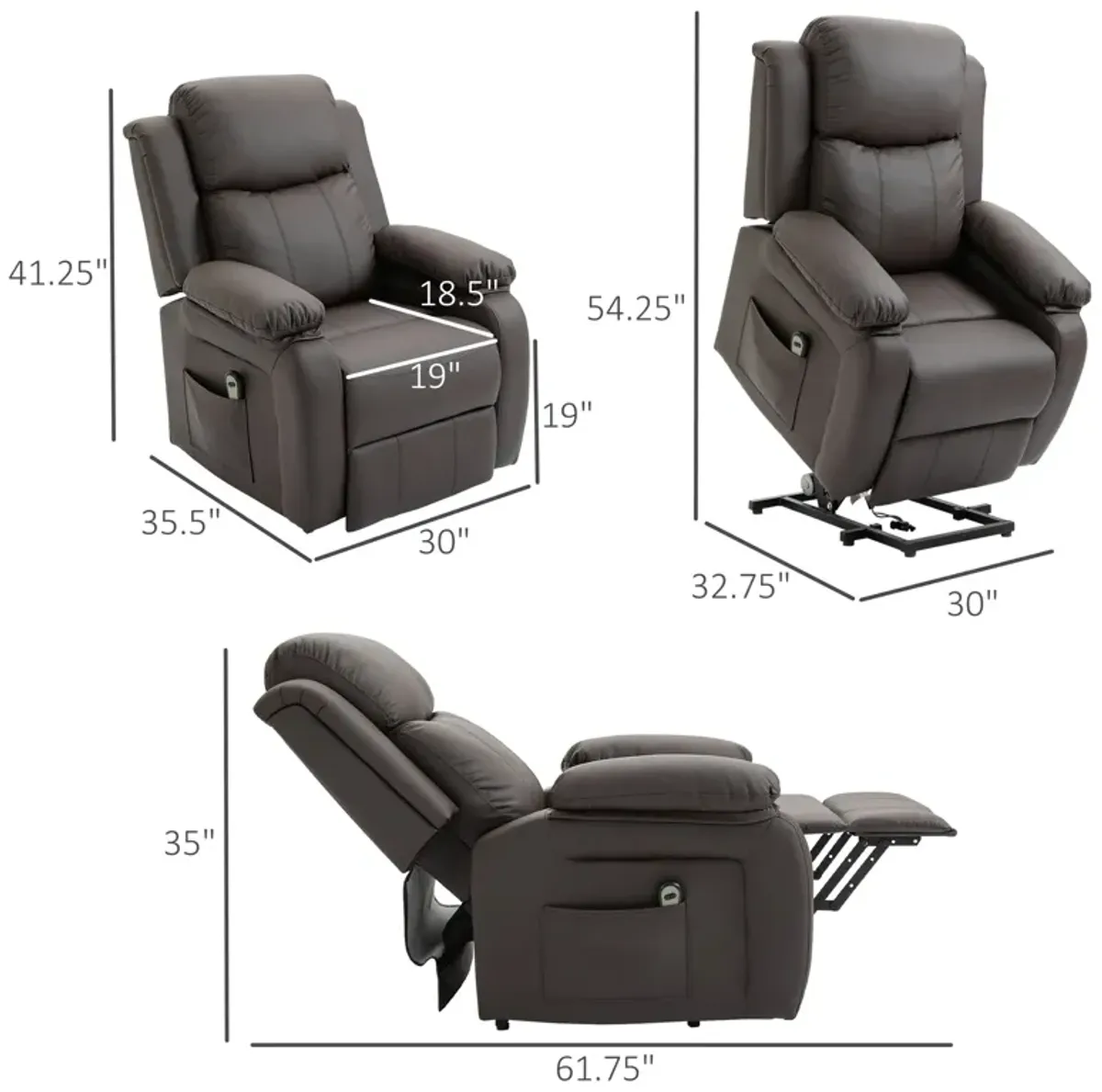 Brown Senior Relaxation: PU Leather Power Lift Chair with Remote