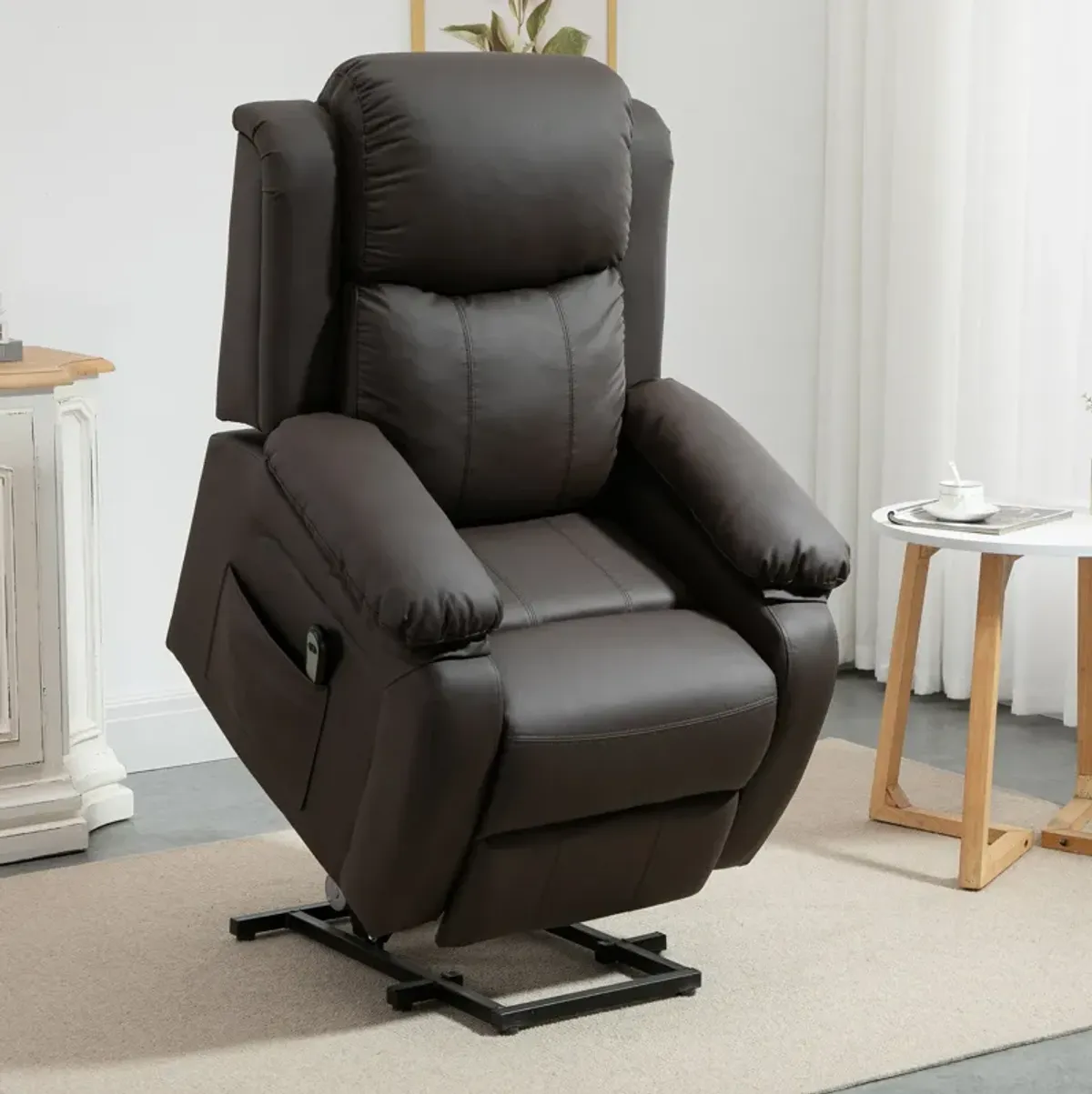 Brown Senior Relaxation: PU Leather Power Lift Chair with Remote