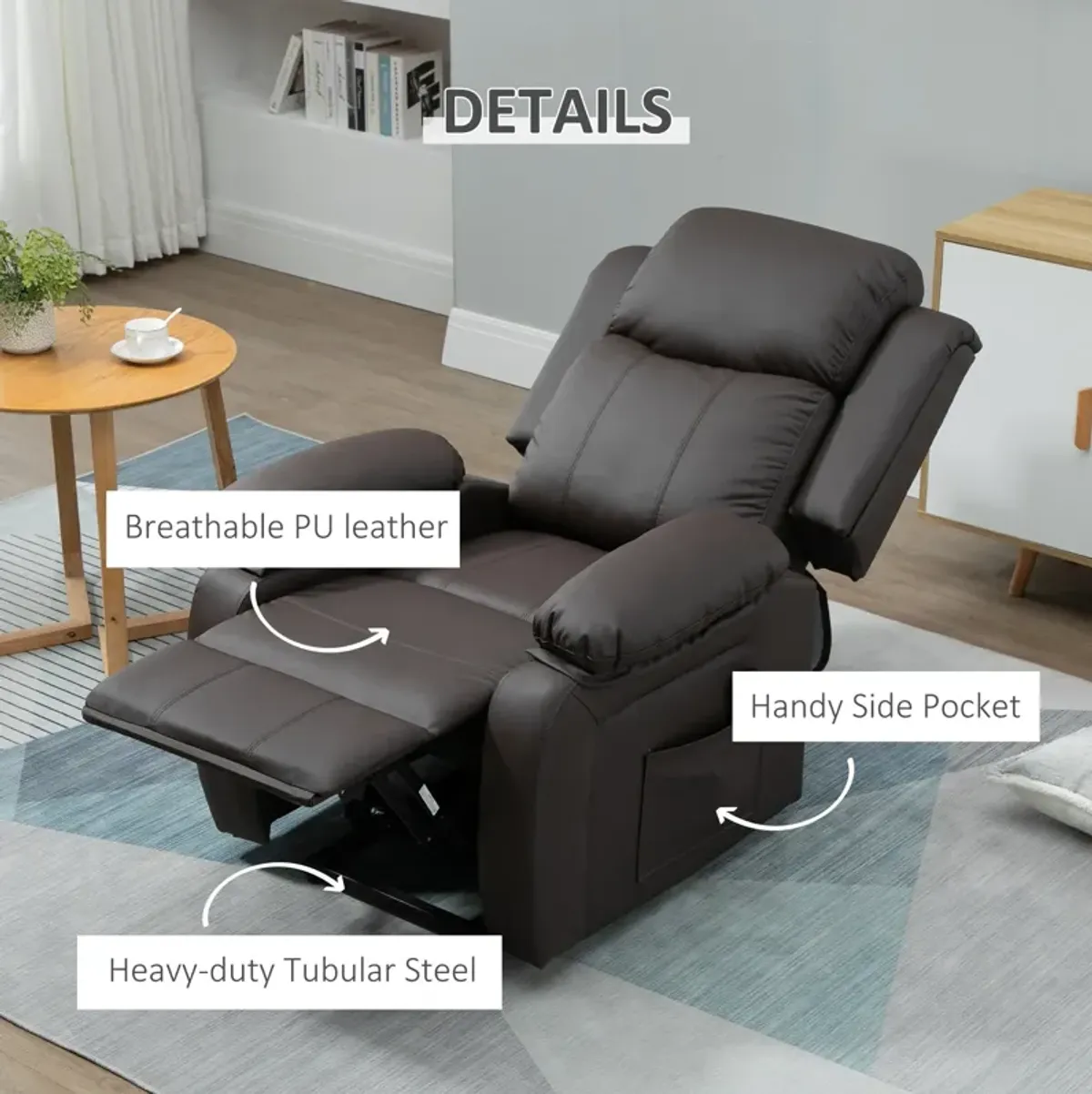 Brown Senior Relaxation: PU Leather Power Lift Chair with Remote