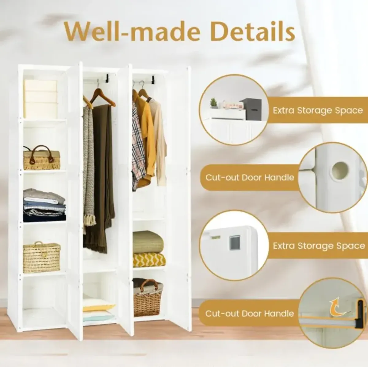 Hivvago Foldable Armoire Wardrobe Closet with 8/10/12 Cubes