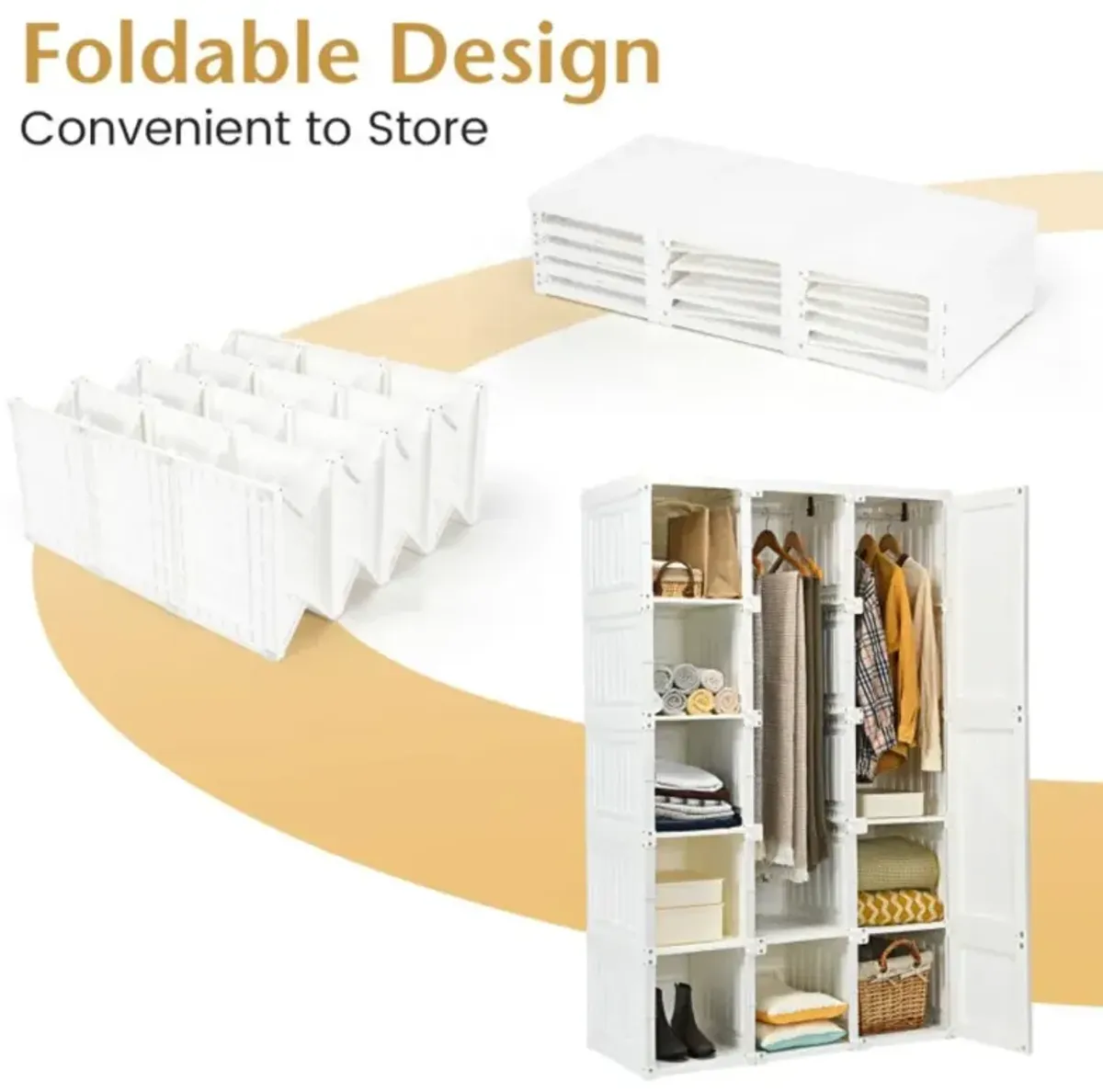 Hivvago Foldable Armoire Wardrobe Closet with 8/10/12 Cubes