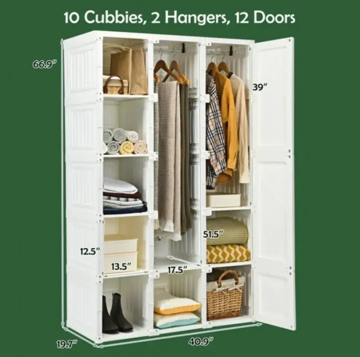 Hivvago Foldable Armoire Wardrobe Closet with 8/10/12 Cubes