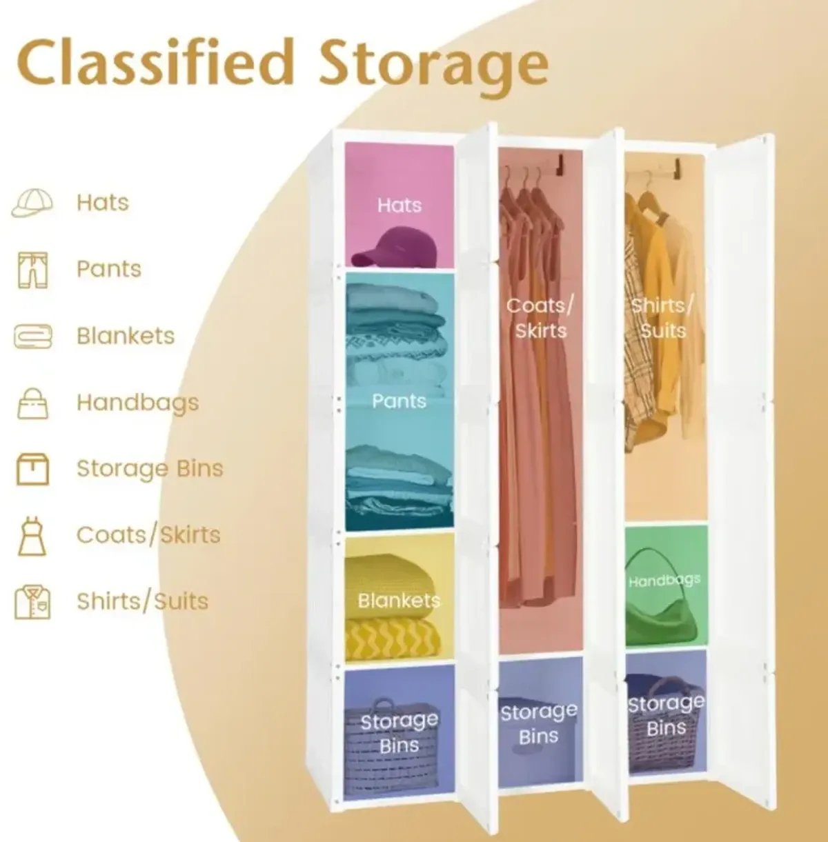 Hivvago Foldable Armoire Wardrobe Closet with 8/10/12 Cubes