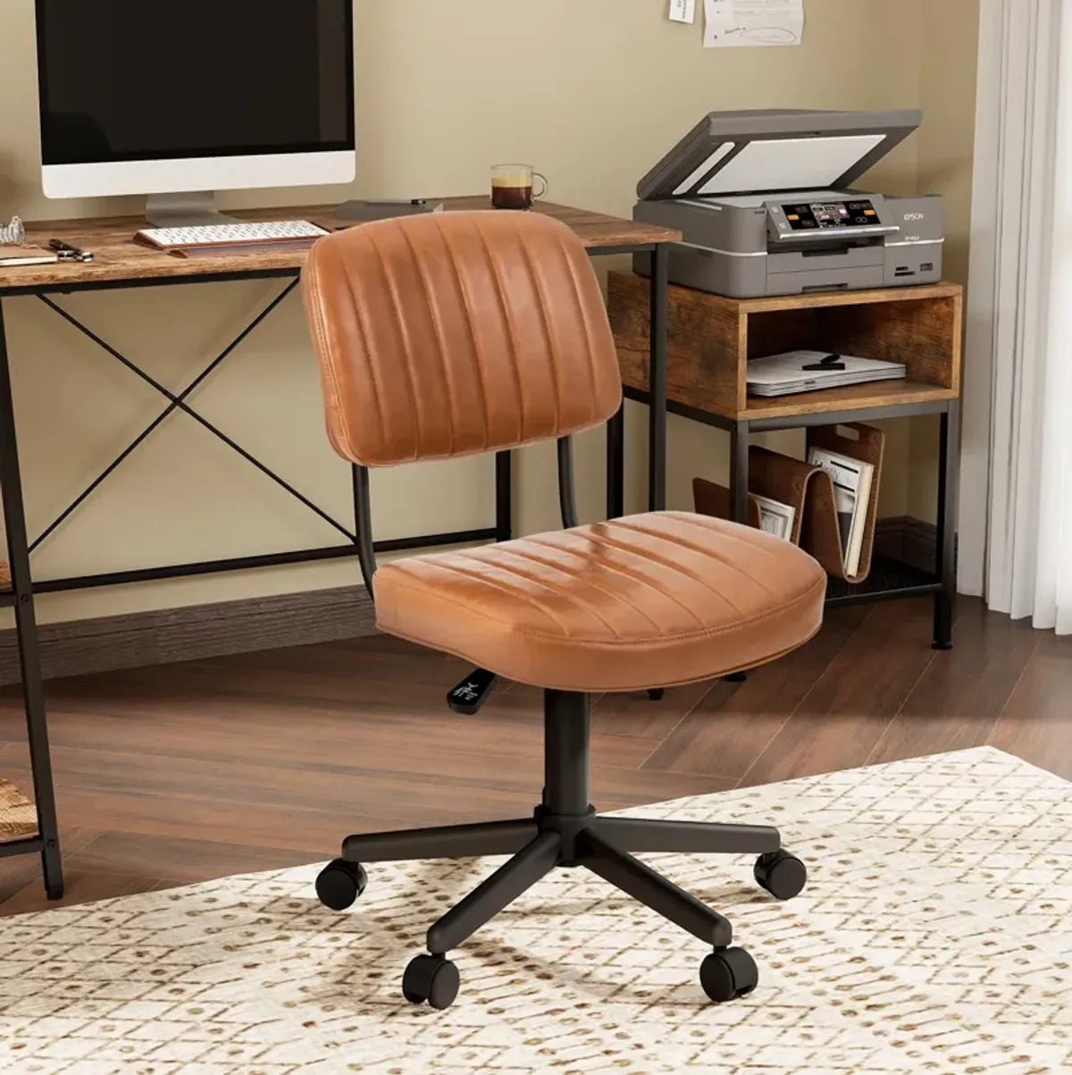 PU Leather Adjustable Office Chair  Swivel Task Chair with Backrest