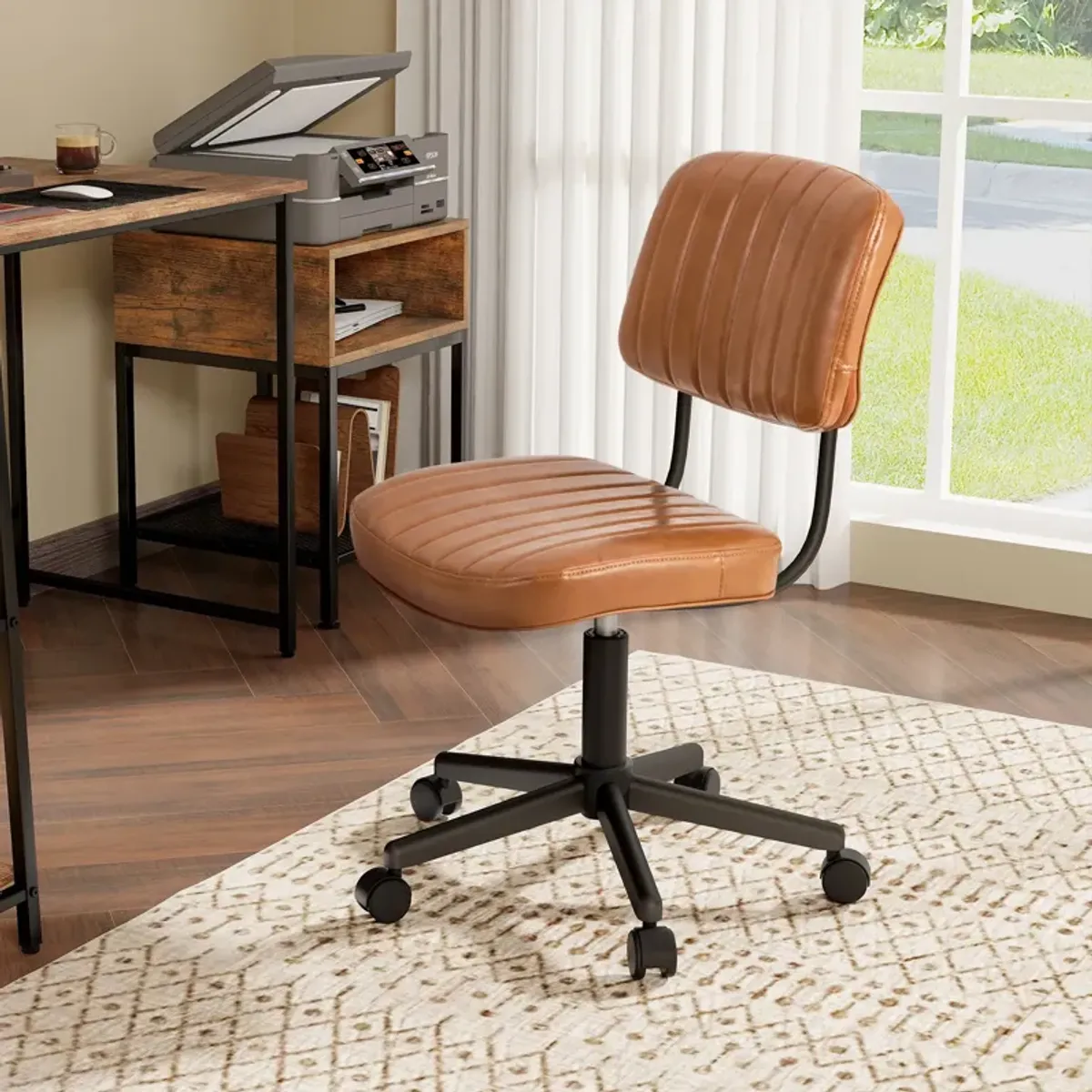 PU Leather Adjustable Office Chair  Swivel Task Chair with Backrest