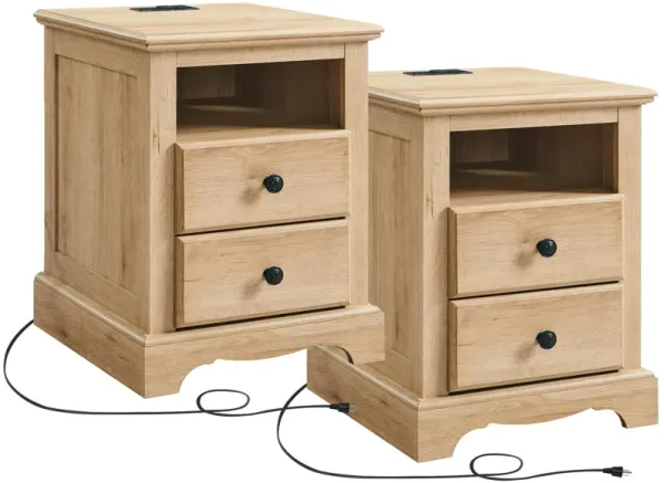T4TREAM Nightstand with Charging Station Set of 2, Wood Rustic Sofa Side Table with Open Storage Shelf for Bedroom, 18 Inch Vint