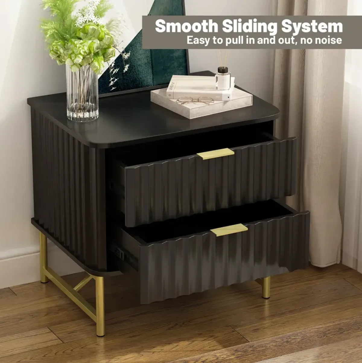 2-Drawer Nightstand with Metal Base